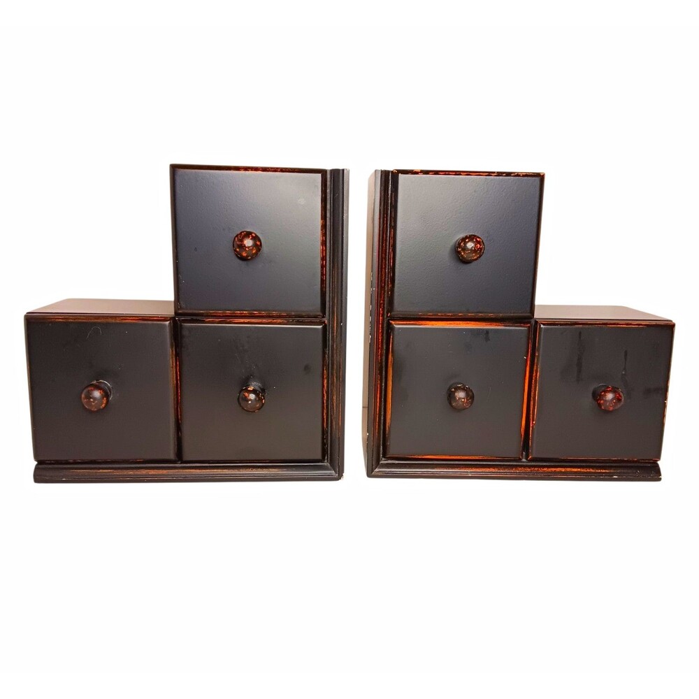 Black Apothecary 3 Drawer Bookends Distressed Wood Composite by Home Interiors